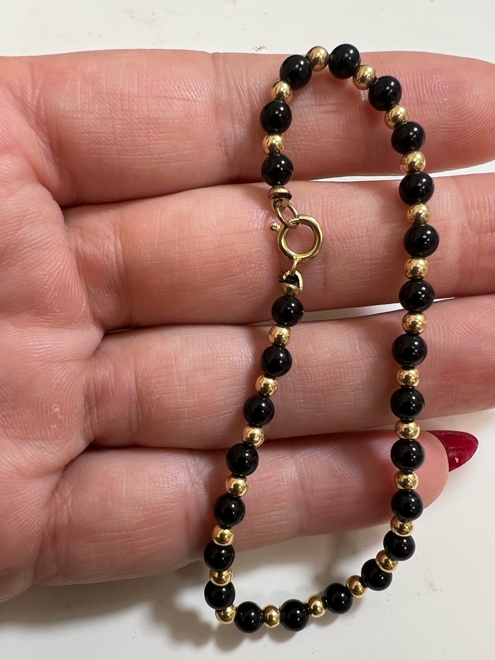 14K Gold and Black Beaded Bracelet